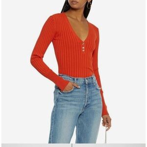 NICHOLAS Orange Ribbed V-Neck sweater sz S